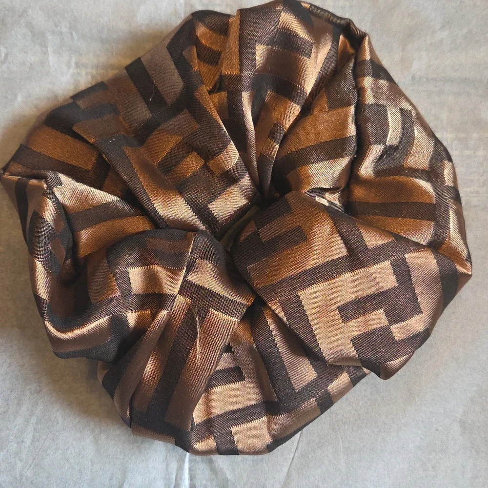 Brown Geometric Hair Scrunchie